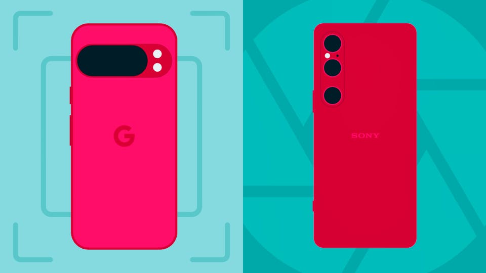 A Google Pixel 10 Pro on the left and a Sony Xperia 1 VIII on the right.