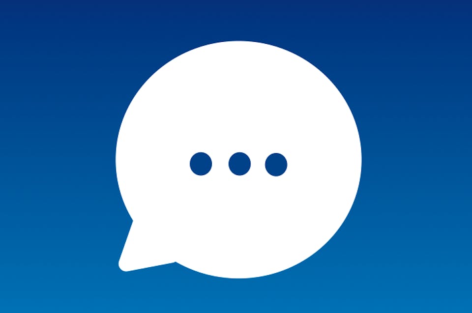 Illustration of a speech bubble, using O2 logo colour scheme.