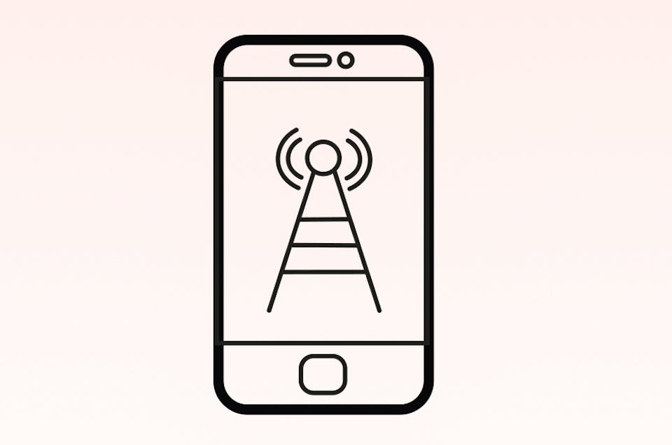 Illustration of a smartphone with a network tower on the screen.