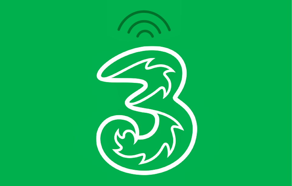 3 mobile logo with a WiFi illustration above it.